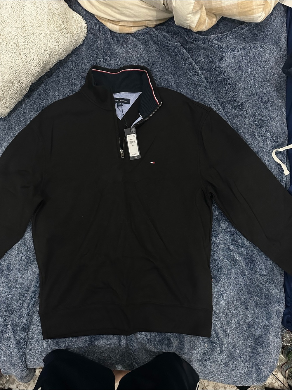 Tommy Hilfiger Black Half-Zip Pullover with Contrast Trim